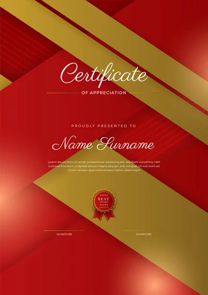 Modern Elegant Red Gold Diploma Certificate Template — Archivo Imágenes Vectoriales