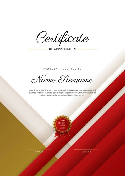 Modern Elegant Red Gold Diploma Certificate Template — Vector de stock