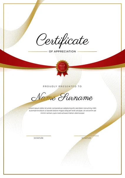 Modern Elegant Red Gold Diploma Certificate Template — Vettoriale Stock