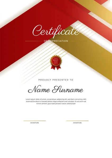 Modern Elegant Red Gold Diploma Certificate Template — Archivo Imágenes Vectoriales