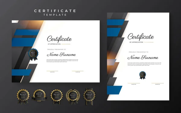 Синий Черный Сертификат Достижения Шаблон Золотым Значком Границы — стоковый вектор
