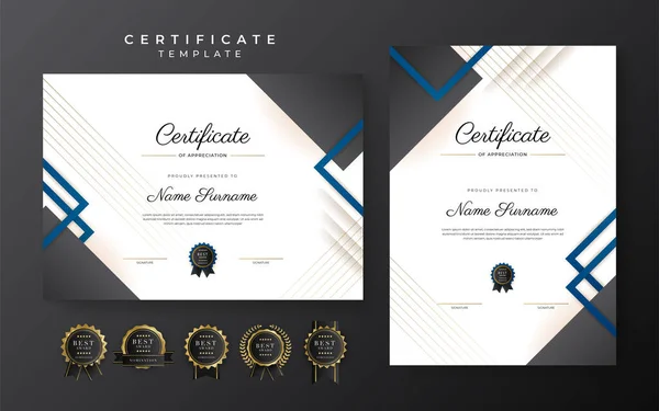 Blue Black Certificate Achievement Template Gold Badge Border — Stockvektor