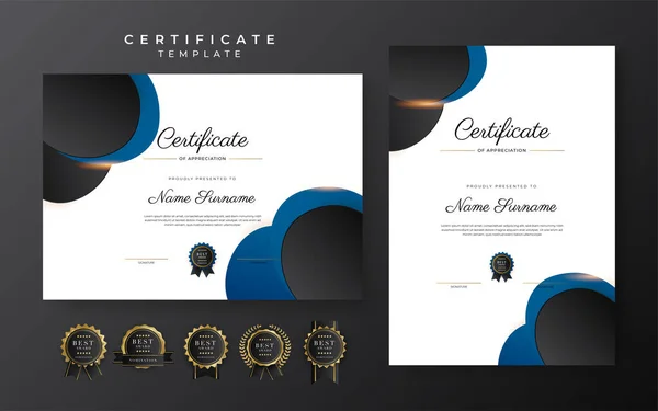 Blue Black Certificate Achievement Template Gold Badge Border — Stockový vektor