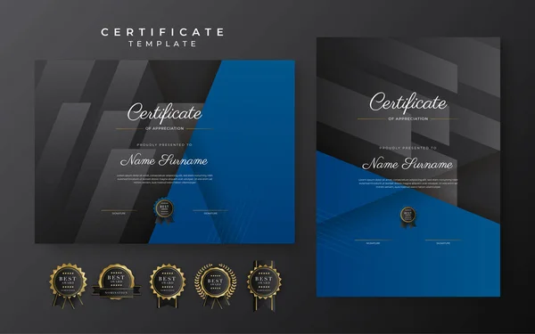 Blue Black Certificate Achievement Template Gold Badge Border — Image vectorielle