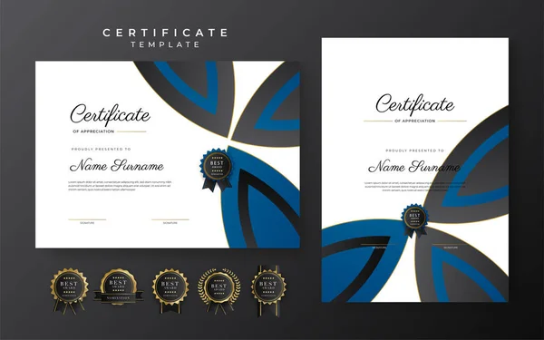 Blue Black Certificate Achievement Template Gold Badge Border — Stockvektor