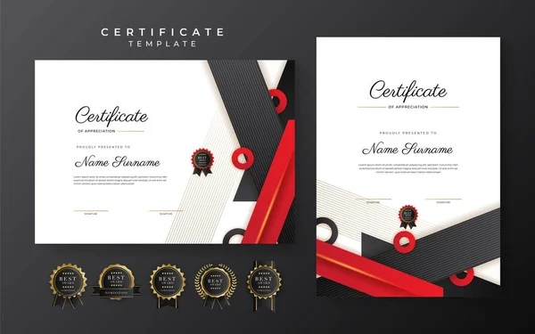 Red Black Certificate Achievement Template Gold Badge Border — 图库矢量图片