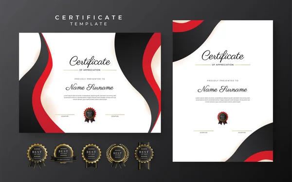 Red Black Certificate Achievement Template Gold Badge Border — Stockový vektor