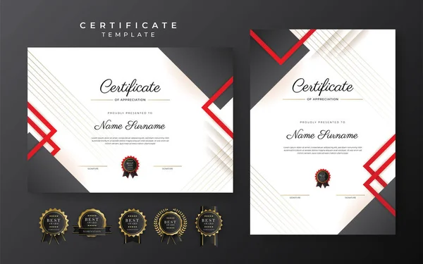 Red Black Certificate Achievement Template Gold Badge Border — 图库矢量图片