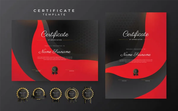 Red Black Certificate Achievement Template Gold Badge Border — Image vectorielle