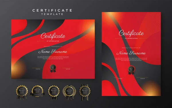 Red Black Certificate Achievement Template Gold Badge Border — Image vectorielle