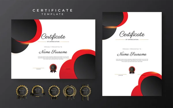 Red Black Certificate Achievement Template Gold Badge Border — Stockový vektor
