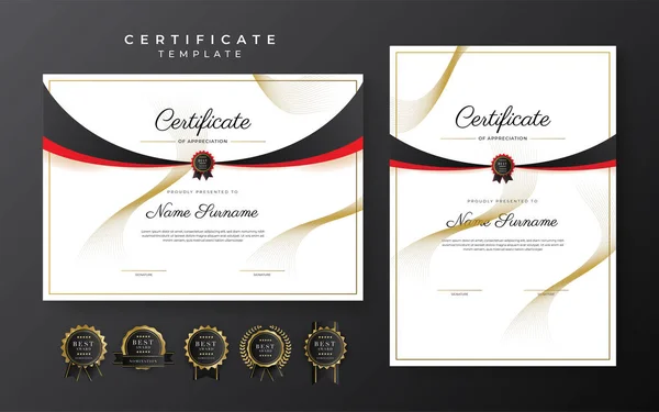 Красный Черный Сертификат Достижения Шаблон Золотым Значком Границы — стоковый вектор