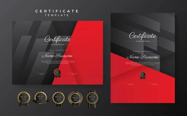 Red Black Certificate Achievement Template Gold Badge Border — Stock vektor