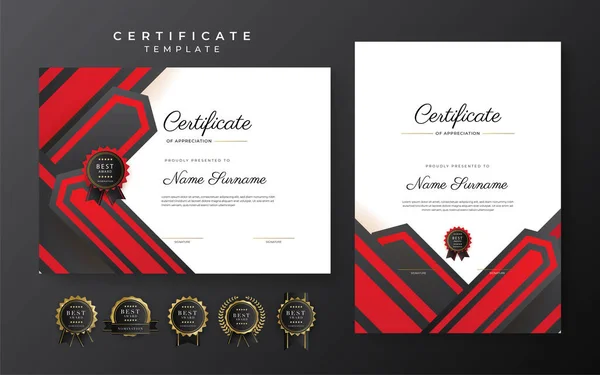 Red Black Certificate Achievement Template Gold Badge Border — 图库矢量图片