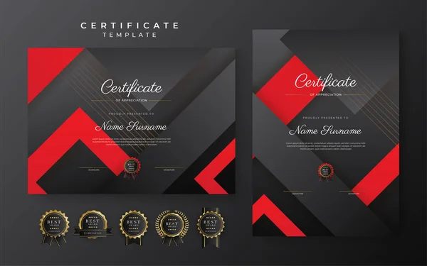 Red Black Certificate Achievement Template Gold Badge Border — Image vectorielle