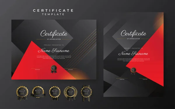 Red Black Certificate Achievement Template Gold Badge Border — Image vectorielle