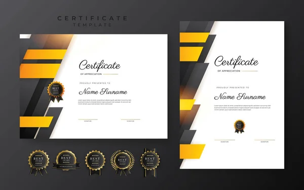 Yellow Black Certificate Achievement Template Gold Badge Border — Image vectorielle