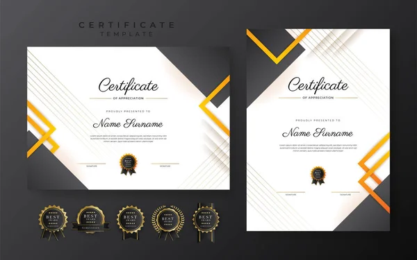 Yellow Black Certificate Achievement Template Gold Badge Border — 图库矢量图片