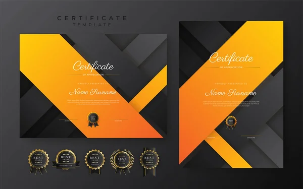 Yellow Black Certificate Achievement Template Gold Badge Border — Image vectorielle