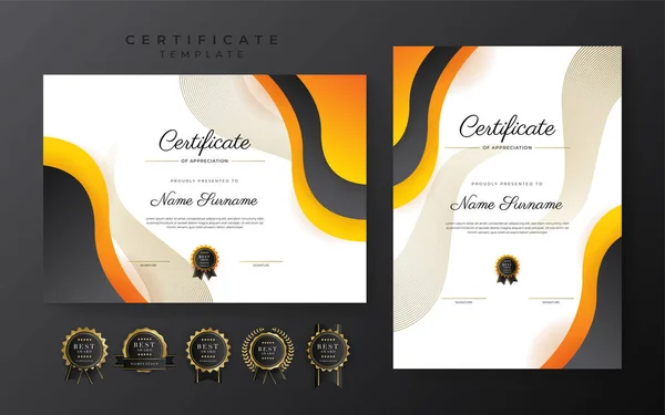 Yellow Black Certificate Achievement Template Gold Badge Border — Stockový vektor