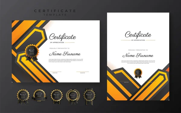 Yellow Black Certificate Achievement Template Gold Badge Border - Stok Vektor