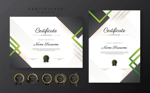 Green Black Certificate Achievement Template Gold Badge Border — Stockový vektor