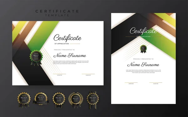 Green Black Certificate Achievement Template Gold Badge Border — Stockvector