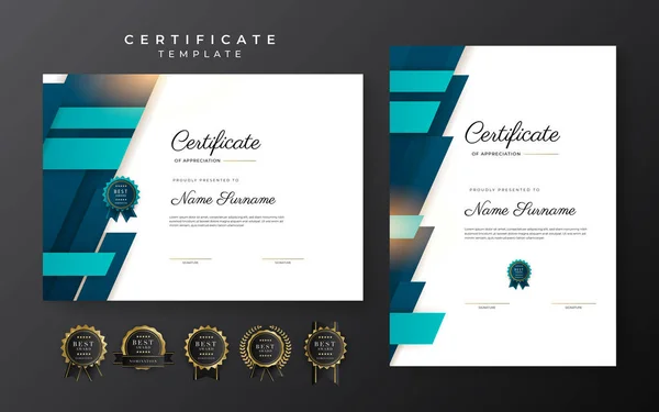 Blue Certificate Achievement Template Gold Badge Border — Stockvector