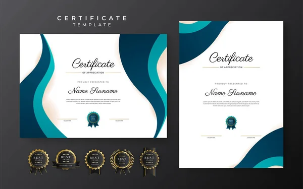 Blue Certificate Achievement Template Gold Badge Border — Stockvektor