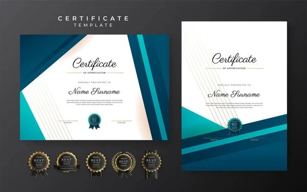 Blue Certificate Achievement Template Gold Badge Border — Stockový vektor