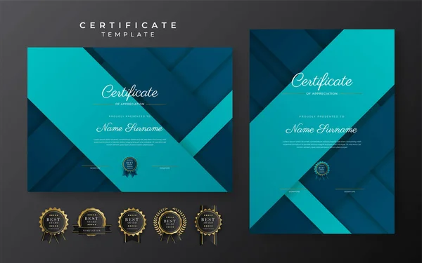 Blue Certificate Achievement Template Gold Badge Border — Image vectorielle