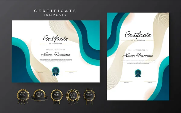 Blue Certificate Achievement Template Gold Badge Border — Stockový vektor