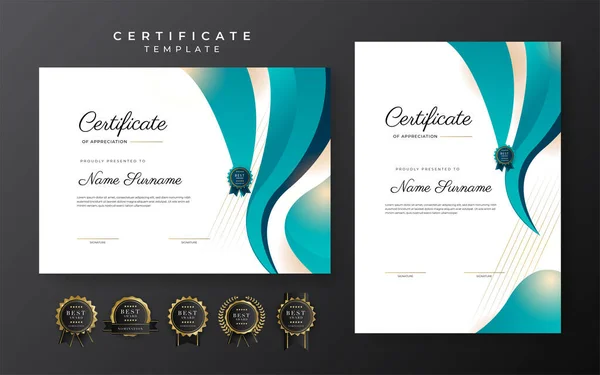 Blue Certificate Achievement Template Gold Badge Border — Stockvektor
