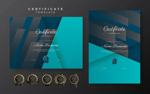 Blue Certificate Achievement Template Gold Badge Border — Image vectorielle