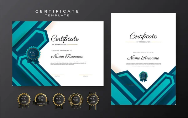 Blue Certificate Achievement Template Gold Badge Border — Image vectorielle