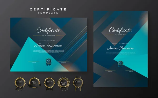 Blue Certificate Achievement Template Gold Badge Border — Image vectorielle