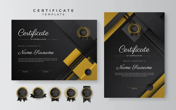 Black Gold Certificate Achievement Template Gold Badge Border — ストックベクタ