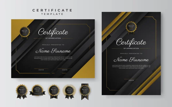 Black Gold Certificate Achievement Template Gold Badge Border — Archivo Imágenes Vectoriales