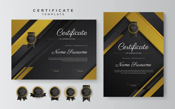 Black Gold Certificate Achievement Template Gold Badge Border — Vector de stock