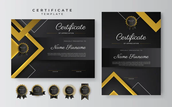 Black Gold Certificate Achievement Template Gold Badge Border — Stockvector