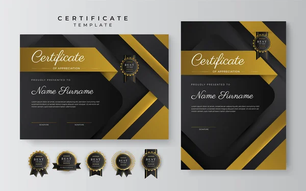 Black Gold Certificate Achievement Template Gold Badge Border — Stock Vector