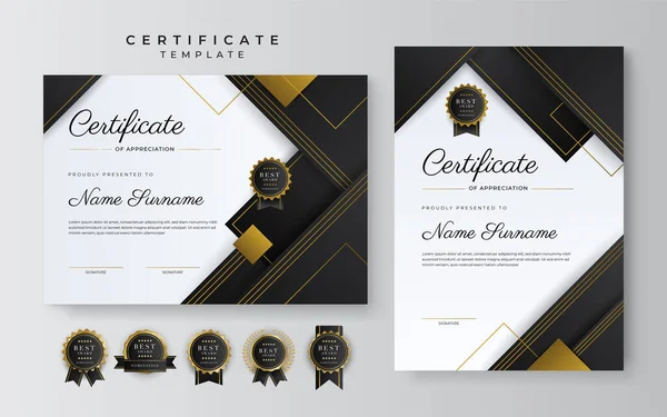 Black Gold Certificate Achievement Template Gold Badge Border — Archivo Imágenes Vectoriales