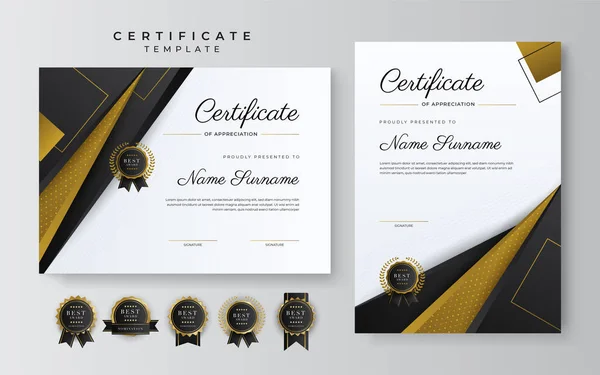 Black Gold Certificate Achievement Template Gold Badge Border — Stock Vector