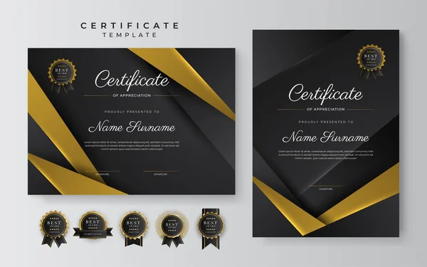 Black Gold Certificate Achievement Template Gold Badge Border — Stok Vektör