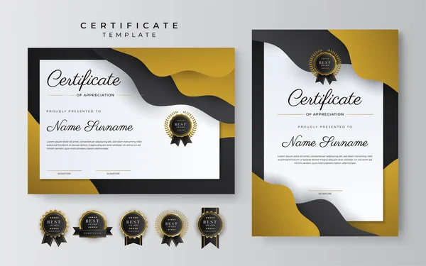 Black Gold Certificate Achievement Template Gold Badge Border — Wektor stockowy