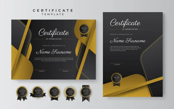 Black Gold Certificate Achievement Template Gold Badge Border — Stock Vector