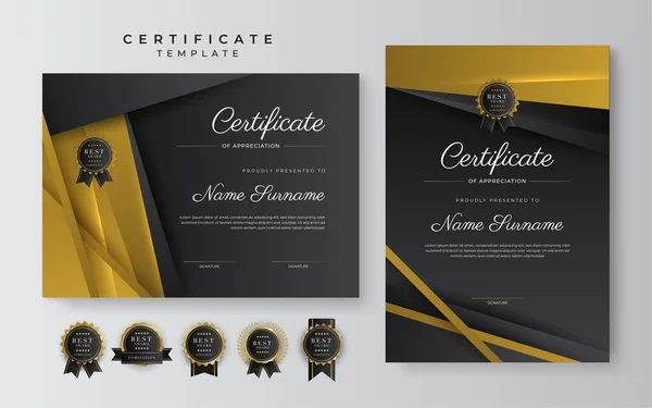 Black Gold Certificate Achievement Template Gold Badge Border — Stockový vektor