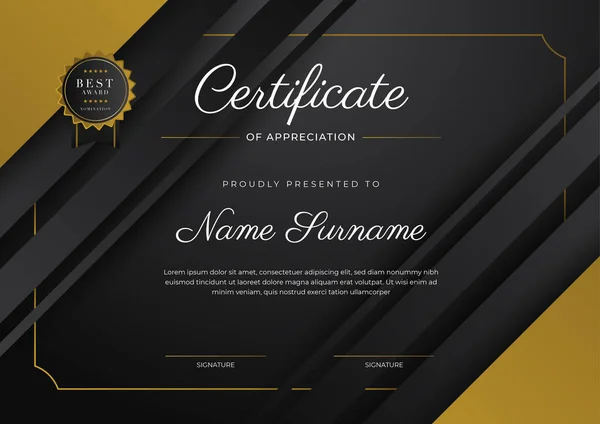 Luxury Gradient Black Gold Achievement Certificate Design Template — Stock Vector