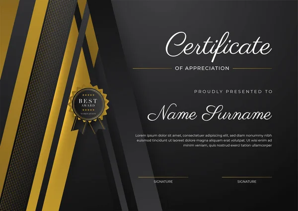 Luxury Gradient Black Gold Achievement Certificate Design Template — Stockvektor