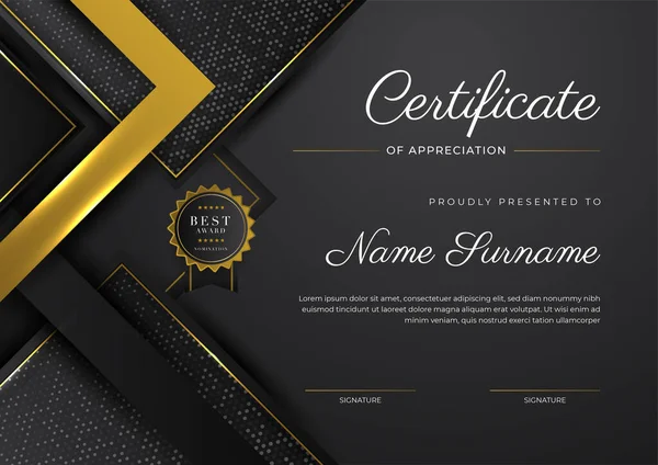 Luxury Gradient Black Gold Achievement Certificate Design Template — Stock Vector